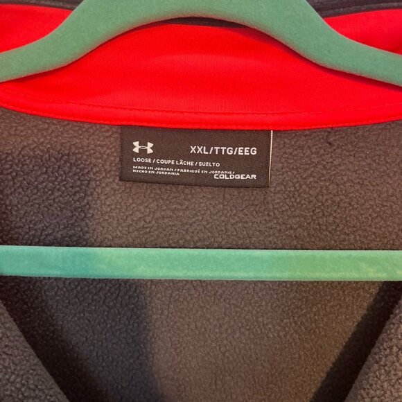 Under Armour Hustle Fleece Pullover XXLT Loose Fit Gray Red Quarter Zip - Picture 3 of 5